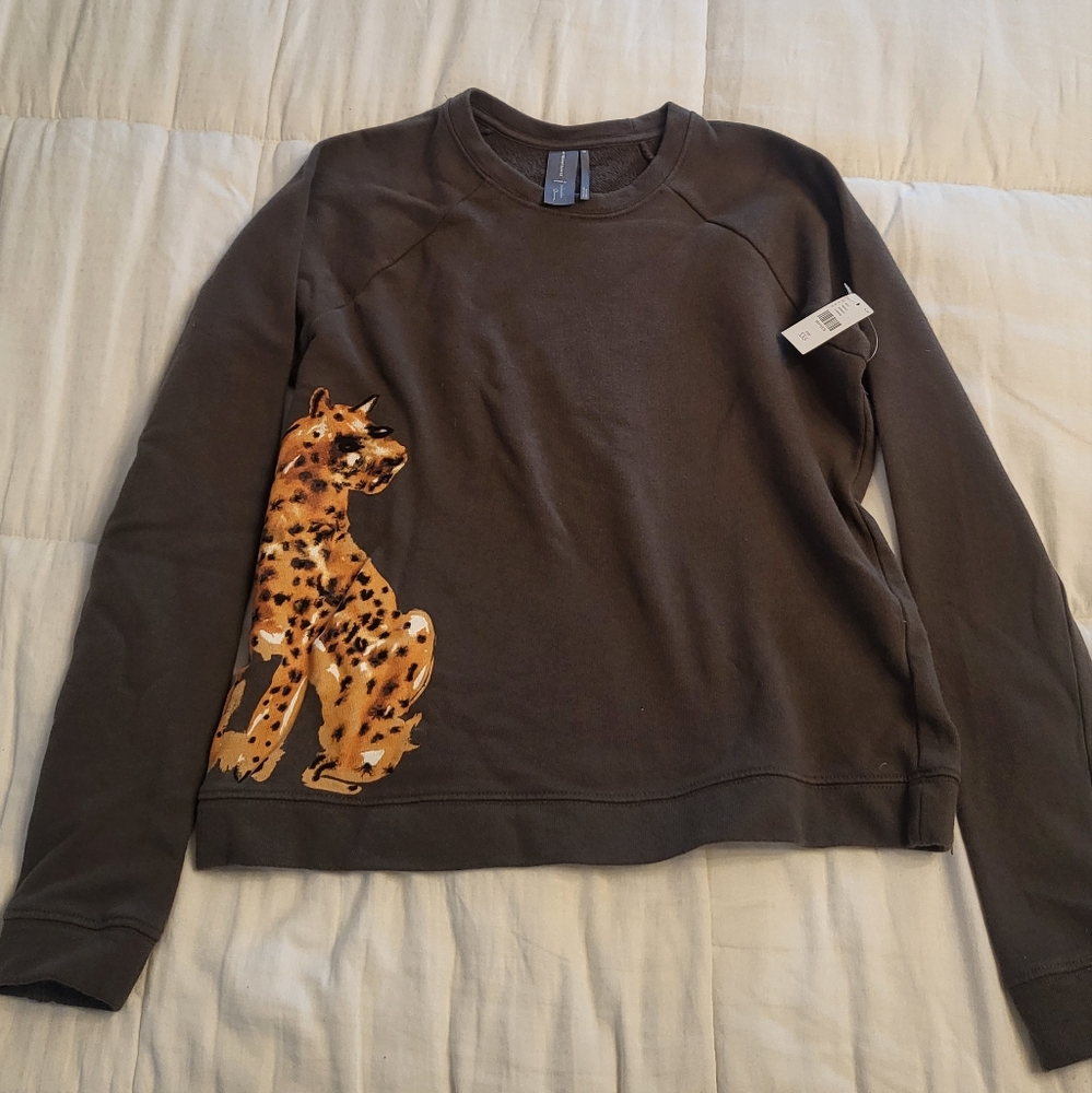 Anthropologie Brown Sweatshirt with Leopard XXS